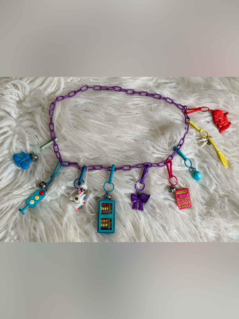 Kids Purple Charm Chain Necklace with Colorful Toy Charms